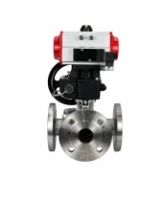 Кран шаровой DN.ru BV3232P(2pc)-FP-3WL-F-ISO-H Ду20 Ру16 HYMT, трехходовой L-тип, полнопроходной, фланцевый, корпус - нержавеющая сталь SS316, с пневмоприводом PA-DA-052, пневмораспределителем 4M310-08 24В NAMUR и ручным дублером MON1-250-T26-ISO
