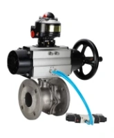 Кран шаровой DN.ru BV3232P(2pc)-FP-F-ISO-H Ду100 Ру16, полнопроходной фланцевый, нержавеющая сталь SS316, уплотнение - PTFE, с пневмоприводом PA-DA-105-1 двойного действия, с пневмораспределителем 4V320-08 AC220V, с БКВ APL-510N EX