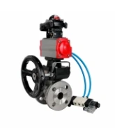 Кран шаровой DN.ru BV3232P(2pc)-FP-F-ISO-H Ду80 Ру16 полнопроходной фланцевый, корпус - нержавеющая сталь SS316, уплотнение - PTFE, с пневмоприводом PA-DA-083, пневмораспределителем 4M320-08 AC220V, БКВ APL-210N и ручным дублером MON2-450-T28-ISO