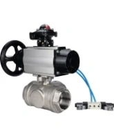 Кран шаровой DN.ru BV3232P(4pc)-SP-3WL-T-ISO-H Ду100 Ру40, стандартнопроходной, четырехсоставной, корпус - нержавеющая сталь 316, уплотнение - PTFE, внутренняя резьба, с пневмоприводом PA-DA-105-1, пневмораспределителем 4V320-08 AC220V, БКВ APL-210N