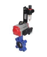 Затвор дисковый поворотный DN.ru WBV1616E-2W-Fb-H Ду50 Ру16 LUG корпус - чугун QT450, диск - чугун QT450, уплотнение - EPDM, с пневмоприводом DN.ru PA-DA-065, пневмораспределителем 4M310-08 AC220V и БПВ AFC2000