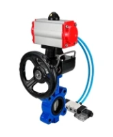 Затвор дисковый поворотный DN.ru WBV1631N-2W-Fb-H Ду150 Ру16 LUG корпус - чугун QT450, диск - нержавеющая сталь 304, уплотнение - NBR, с пневмоприводом DN.ru PA-DA-105, пневмораспределителем 4V320-08 AC220V и редуктором MON3-700-T38-ISO