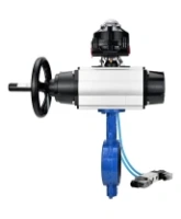 Затвор дисковый поворотный DN.ru WBV1413E-2W-Fb-H Ду150 Ру16, корпус - чугун GGG50, диск - чугун GGG40, уплотнение - EPDM, с пневмоприводом DN.ru PA-DA-105-1 двойного действия, с пневмораспределителем 4V320-08 AC220V, с БКВ APL-510N-EX