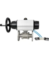 Кран шаровой DN.ru BV3131P(3pc)-FP-F-ISO-H Ду100 Ру16 полнопроходной трехсоставной, фланцевый, нержавеющая сталь 304, уплотнение - PTFE, 22х22, F10, WDVF, с пневмоприводом DN.ru PA-DA-105-1 и пневмораспределителем 4V320-08 AC220V