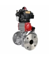 Кран шаровой DN.ru BV3232P(2pc)-FP-3WL-F-ISO-H Ду20 Ру16 HYMT трехходовой L-тип, полнопроходной, фланцевый, корпус - нержавеющая сталь AISI316, с пневмоприводом PA-DA-052, пневмораспределителем 4M320-08 AC220V, БКВ APL-410N EX и БПВ AFC2000