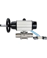Кран шаровой DN.ru BV3232P(3pc)-FP-W-ISO-H LONG Ду80 Ру25, полнопроходной, трехсоставной, нержавеющая сталь 316, уплотнение - PTFE, под приварку, с пневмоприводом PA-DA-105-1, с пневмораспределителем 4V320-08 AC220V