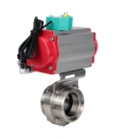 Затвор дисковый поворотный DN.ru WBV3131S-2W-T-H Ду80 Ру10 резьбовой, пищевая нержавеющая сталь 304, уплотнение - Silicon, с пневмоприводом PA-DA-052, пневмораспределителем 4M310-08 AC220V и магнитным переключателем ALS200D