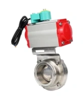 Затвор дисковый поворотный DN.ru WBV3131S-2W-T-H Ду80 Ру10 резьбовой, корпус - пищевая нержавеющая сталь 304, уплотнение - Silicon, с пневмоприводом PA-SA-083 и магнитным переключателем ALS200D