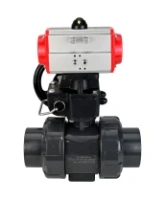 Кран шаровой DN.ru BV4242E-FP-GRM-ISO Дн50 Ру10 полнопроходной, корпус - НПВХ, шар - НПВХ, уплотнение - EPDM, с пневмоприводом PA-DA-052 и ручным дублером MON1-250-T26-ISO