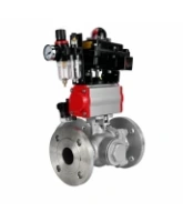 Кран шаровой DN.ru BV3232P(2pc)-FP-3WL-F-ISO-H Ду20 Ру16 HYMT трехходовой L-тип, полнопроходной, фланцевый, корпус - нержавеющая сталь AISI316, с пневмоприводом PA-DA-052, пневмораспределителем 4M320-08 AC220V, БКВ APL-410N EX и БПВ AFC2000