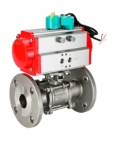 Кран шаровой DN.ru BV3131P(3pc)-FP-F-ISO-H Ду100 Ру16 полнопроходной трехсоставной, фланцевый, нержавеющая сталь 304, уплотнение - PTFE, 22х22, F10, WDVF, с пневмоприводом DN.ru PA-DA-105 двойного действия и магнитным переключателем ALS200D