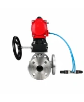 Кран шаровой DN.ru BV3232P(2pc)-FP-3WL-F-ISO-H Ду20 Ру16 HYMT, трехходовой L-тип, полнопроходной, фланцевый, корпус - нержавеющая сталь SS316, с пневмоприводом PA-DA-052, пневмораспределителем 4V320-08 AC220V и ручным дублером MON1-250-T26-ISO