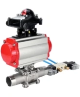 Кран шаровой DN.ru BV3232P(3pc)-FP-W-ISO-H LONG Ду80 Ру25 полнопроходной, корпус - нержавеющая сталь 316, уплотнение - PTFE, под приварку, с пневмоприводом PA-DA-083, пневмораспределителем 4V320-08 AC220V и БКВ APL-210N