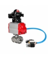Кран шаровой DN.ru BV3232P(4pc)-SP-3WT-T-ISO-H WDVF Ду25 Ру63 стандартнопроходной, 3-ходовой Т-тип, внутренняя резьба, нержавеющая сталь AISI 316, PTFE, с пневмоприводом PA-DA-065, пневмораспределителем 4V320-08 AC220V и БКВ APL-210N