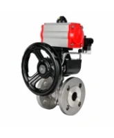 Кран шаровой DN.ru BV3232P(2pc)-FP-F-ISO-H Ду50 Ру16 полнопроходной фланцевый, корпус - нержавеющая сталь SS316, уплотнение - PTFE, с пневмоприводом PA-DA-083, пневмораспределителем 4M320-08 AC220V и ручным дублером MON2-450-T28-ISO