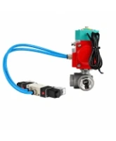 Кран шаровой DN.ru BV3232P(4pc)-SP-3WT-T-ISO-H WDVF Ду25 Ру63 стандартнопроходной, 3-ходовой Т-тип, внутренняя резьба, нержавеющая сталь AISI 316, с пневмоприводом PA-DA-065, пневмораспределителем 4V320-08 AC220V и магнитным переключателем ALS200D