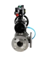 Кран шаровой DN.ru BV3232P(4pc)-FP-3WL-F Ду100 Ру16 полнопроходной трехходовой, фланцевый, корпус - нержавеющая сталь SS316, с пневмоприводом DN.ru PA-DA-105-1, пневмораспределителем 4V320-08 AC220V, БКВ APL-510N EX и БПВ AFC2000