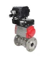 Кран шаровой DN.ru BV3131P(3pc)-FP-F-ISO-H Ду15 Ру40, трехсоставной полнопроходной фланцевый, нержавеющая сталь SS304, PTFE, с пневмоприводом PA-DA-052 двойного действия и с электропневматическим поворотным позиционером YT-1000RSN без обратной связи
