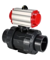 Кран шаровой DN.ru BV4242E-FP-GRM-ISO Дн50 Ру10 полнопроходной, корпус - НПВХ, шар - НПВХ, уплотнение - EPDM, с пневмоприводом PA-SA-065 с возвратными пружинами