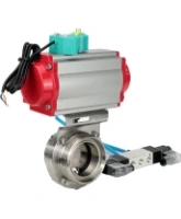 Затвор дисковый поворотный DN.ru WBV3131S-2W-T-H Ду80 Ру10 резьбовой, пищевая нержавеющая сталь 304, уплотнение - Silicon, с пневмоприводом PA-DA-052, пневмораспределителем 4V320-08 AC220V и магнитным переключателем ALS200D