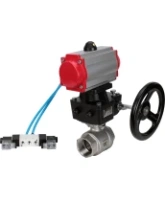 Кран шаровой DN.ru BV3232P(2pc)-FP-T-ISO-H Ду65 Ру40, внутренняя резьба, полнопроходной, нержавеющая сталь SS316, PTFE, с пневмоприводом PA-DA-083, пневмораспределителем 4V320-10 AC220V, ручным дублером MON2-450-T28-ISO