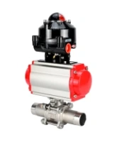 Кран шаровой DN.ru BV3232P(3pc)-FP-W-ISO-H LONG Ду40 Ру40 полнопроходной, корпус - нержавеющая сталь 316, уплотнение - PTFE, под приварку, с пневмоприводом DN.ru PA-DA-065 и БКВ APL-510N EX