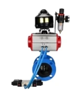 Затвор дисковый поворотный DN.ru WBV1313E-2W-F-H Ду100 Ру16 фланцевый, корпус - чугун GGG40, диск - чугун GGG40, EPDM, с пневмоприводом DN.ru PA-DA-105, пневмораспределителем DN.ru 4V320-08 AC220V, БКВ DN.ru APL-510N EX и БПВ DN.ru AFC2000