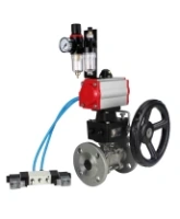 Кран шаровой DN.ru BV3131P(3pc)-FP-F-ISO-H Ду100 Ру16 полнопроходной трехсоставной, фланцевый, нержав.сталь 304, PTFE, 22х22, F10, WDVF, с пн/приводом DN.ru PA-DA-105, пн/распределителем 4V320-08 AC220V, ручным дублером MON3-700-T38-ISO и БПВ AFC2000