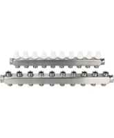 Коллекторная группа DN.ru GC3-31-10 1″ Ду25 Ру10 отводов — 10, в сборе с терморегулирующими клапанами и запорно-балансировочными клапанами, без переходников, корпус - нержавеющая сталь AISI 304