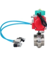 Затвор дисковый поворотный DN.ru WBV3131S-2W-T-H Ду80 Ру10 резьбовой, пищевая нержавеющая сталь 304, уплотнение - Silicon, с пневмоприводом PA-DA-052, пневмораспределителем 4V320-08 AC220V и магнитным переключателем ALS200D