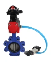 Затвор дисковый поворотный DN.ru WBV1631N-2W-Fb-H Ду150 Ру16 LUG корпус - чугун QT450, диск - нержавеющая сталь 304, уплотнение - NBR, с пневмоприводом DN.ru PA-SA-160, пневмораспределителем 4V320-08 AC220V и БКВ APL-210N