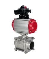 Кран шаровой DN.ru BV3232P(3pc)-FP-W-ISO-H WDVF Ду40 Ру40 полнопроходной, трехсоставной, корпус - нержавеющая сталь 316, уплотнение - PTFE, под приварку, с пневмоприводом PA-DA-065, БКВ APL-210N