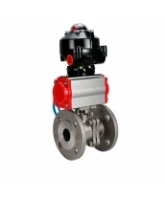 Кран шаровой DN.ru BV3232P(2pc)-FP-F-ISO-H Ду100 Ру16 фланцевый, полнопроходной, двухсоставной, корпус - нержавеющая сталь SS316, уплотнение - PTFE, с пн.приводом DN.ru PA-DA-105 пн.распределителем 4V320-08 AC220V БКВ APL-510N-EX