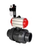 Кран шаровой DN.ru BV4242E-FP-GRM-ISO Дн50 Ру10 полнопроходной, корпус - НПВХ, шар - НПВХ, уплотнение - EPDM, с пневмоприводом PA-SA-065, пневмораспределителем 4M310-08 AC220V и БПВ AFC2000