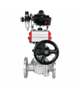 Кран шаровой DN.ru BV3232P(2pc)-FP-3WL-F-ISO-H Ду20 Ру16 HYMT трехходовой L-тип, полнопроходной, фланцевый, корпус - нерж.сталь AISI316, пн.привод PA-DA-052, пн.распредел 4M320-08 AC220V, руч.дублер MON1-250-T26-ISO, БКВ APL-410N EX и БПВ AFC2000