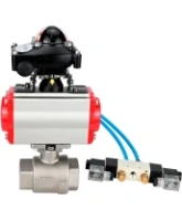 Кран шаровой DN.ru BV3232P(2pc)-FP-T-ISO-H Ду80 Ру40, полнопроходной внутреннняя резьба, нержавеющая сталь SS316, уплотнение - PTFE, с пневмоприводом PA-SA-130 с возвратными пружинами, с пневмораспределителем 4V320-08 AC220V, с БКВ APL-210N