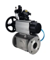 Кран шаровой DN.ru BV3232P(4pc)-FP-3WL-F Ду100 Ру16 полнопроходной трехходовой, фланцевый, корпус - нержавеющая сталь SS316, с пневмоприводом DN.ru PA-DA-105-1, пневмораспределителем 4V320-08 AC220V, БКВ APL-210N и БПВ AFC2000