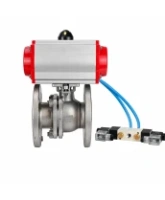 Кран шаровой DN.ru BV3232P(2pc)-FP-F-ISO-H WDVF Ду65 Ру16 полнопроходной, фланцевый, корпус - нержавеющая сталь 316, уплотнение - PTFE, с пневмоприводом PA-SA-130 и пневмораспределителем 4V320-08 AC220V