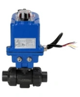 Кран шаровой DN.ru BV4242E-FP-GRM-ISO Дн50 Ру10 полнопроходной, клеевой с разборным муфтовым соединением, корпус - НПВХ, шар - НПВХ, уплотнение - EPDM, с электроприводом DN.ru QT-N-003EM-O1-12VDC-У1 blue