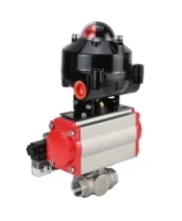 Кран шаровой DN.ru BV3232P(4pc)-SP-3WL-T-ISO-H 1/2″ Ду15 Ру63 стандартнопроходной трехходовой L-тип, нержавеющая сталь SS316, внутренняя резьба, уплотнение - PTFE, с пн.приводом DN.ru PA-SA-052 пн.распределителем 4M310-08 DC24V БКВ APL-510N-EX