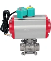 Кран шаровой DN.ru BV3232P(3pc)-FP-W-ISO-H Ду80 Ру25 полнопроходной, корпус - нержавеющая сталь 316, уплотнение - PTFE, под приварку, с пневмоприводом PA-DA-105, пневмораспределителем 4M310-08 AC220V и магнитным переключателем ALS200D