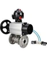 Кран шаровой DN.ru BV3131P(3pc)-FP-F-ISO-H Ду100 Ру16 полнопроходной трехсоставной, фланцевый, нержавеющая сталь 304, уплотнение - PTFE, 22х22, F10, WDVF, с пневмоприводом DN.ru PA-DA-105-1, пневмораспределителем 4V320-08 AC220V и БКВ APL-510N EX