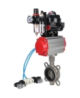 Затвор дисковый поворотный DN.ru WBV3131N-2W-Fb-H Ду150 Ру16, корпус - нержавеющая сталь 304, диск - нержавеющая сталь 304, уплотнение - NBR, с пневмоприводом DN.ru DN.ru PA-SA-160, пневмораспределителем 4V320-08 AC220V, БКВ APL-510N EX и БПВ AFC2000