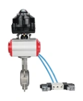 Затвор дисковый поворотный DN.ru WBV3232E-2W-Fb-H Ду150 Ру16, корпус - нержавеющая сталь 316L, диск - нержавеющая сталь 316L, уплотнение - EPDM, с пневмоприводом PA-DA-105 двойного действия, с пневмораспределителем 4V320-08 AC220V, с БКВ APL-510N EX