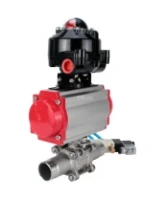 Кран шаровой DN.ru BV3232P(3pc)-FP-W-ISO-H LONG Ду80 Ру25 полнопроходной, корпус - нержавеющая сталь 316, уплотнение - PTFE, под приварку, с пневмоприводом PA-DA-083, пневмораспределителем 4V320-08 AC220V и БКВ APL-510N EX