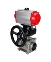 Кран шаровой DN.ru BV3232P(3pc)-FP-W-ISO-H Ду65 Ру25, полнопроходной под приварку, нержавеющая сталь SS316, уплотнение - PTFE, с пневмоприводом PA-DA-083 двойного действия, с пневмораспределителем 4M310-08 AC220V, с ручным дублером MON2-450-T28-ISO