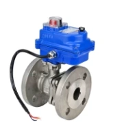 Кран шаровой DN.ru BV3232P(2pc)-FP-F-ISO-H Ду15 Ру40 полнопроходной двухходовой, нержавеющая сталь 316, фланцевый, уплотнение - PTFE, с электроприводом QT-N-003EM-O1-24VDC-У1 blue