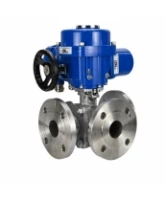 Кран шаровой DN.ru BV3232P(2pc)-FP-3WL-F-ISO-H Ду20 Ру16 HYMT, трехходовой L-тип, полнопроходной, фланцевый, корпус - нержавеющая сталь SS316, с электроприводом QT-N-005M-O2-220VAC-У1 с моментной муфтой и штурвалом