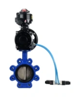 Затвор дисковый поворотный DN.ru WBV1616E-2W-Fb-H Ду125 Ру16 LUG корпус - чугун QT450, диск - чугун QT450, уплотнение - EPDM, с пневмоприводом DN.ru PA-DA-105-1, пневмораспределителем 4V320-08 AC220V, БКВ APL-510N EX и БПВ AFC2000