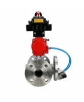 Кран шаровой DN.ru BV3232P(2pc)-FP-3WL-F-ISO-H Ду20 Ру16 HYMT, трехходовой L-тип, полнопроходной, фланцевый, корпус - нержавеющая сталь SS316, с пневмоприводом PA-DA-052, пневмораспределителем 4V320-08 AC220V и БКВ APL-410N EX